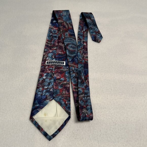 Harbour Classic Tie Floral Abstract Blue Red Grey Vintage 57" X 4" - Picture 5 of 8